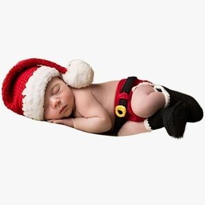 Festive Red and Black Baby Santa Hat and Booties photo shoot props